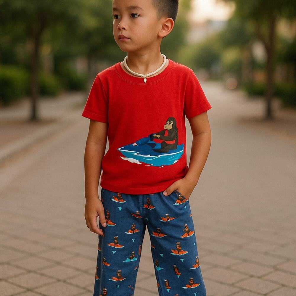 Carter's Boys Pajamas Size 4T Jet Ski Monkey Short‎ Sleeves Orange Blue